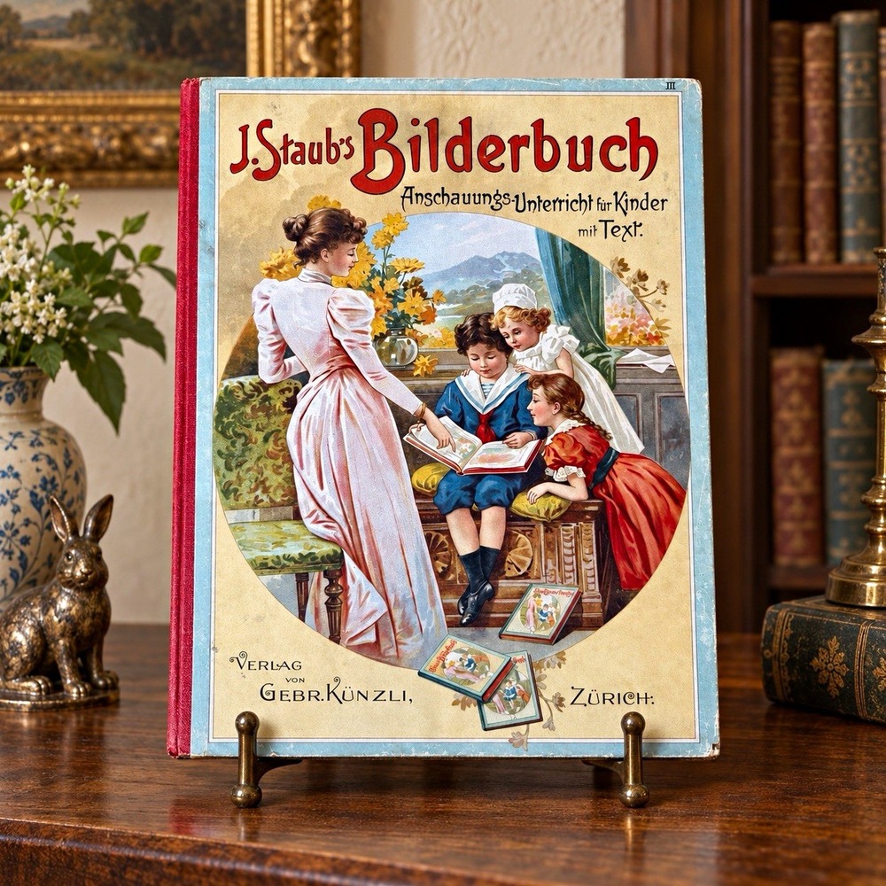 Antique 1921 German Bilderbuch Picture Book Zurich Color Plates Bird Fish Vol 3